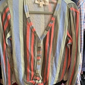 Striped tie-front top